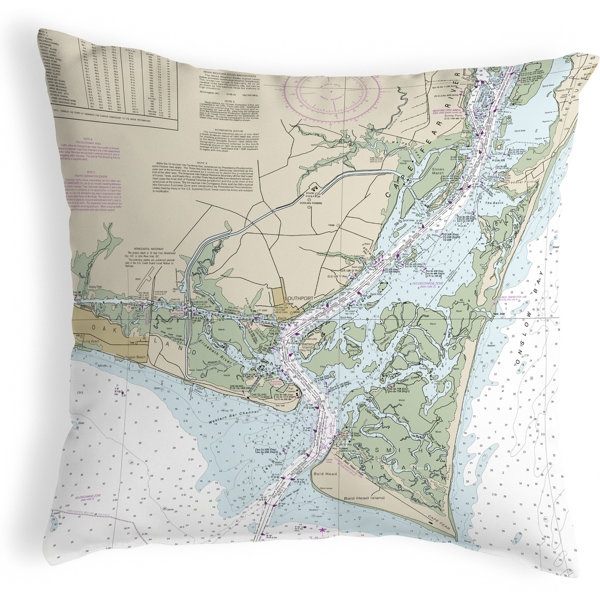 Highland Dunes Joanne Cape Fear, Nc Nautical Map Indoor/Outdoor Lumbar Pillow Wayfair